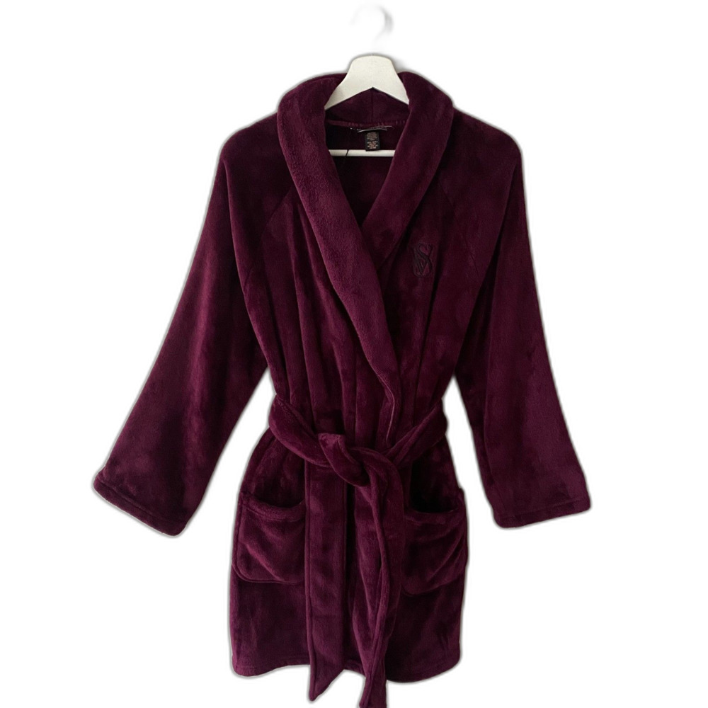 Victoria's Secret Robe Women's Size XS Burgundy Embroidered Logo Cozy Loungewear